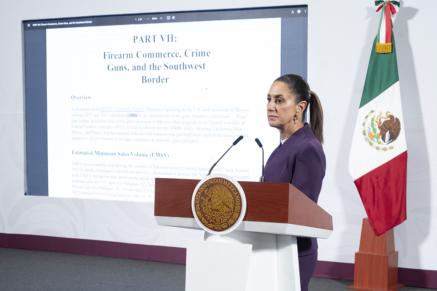 Claudia Sheinbaum’s words were almost fighting but mostly calm and collected during her usual morning presser. Photo: Presidency