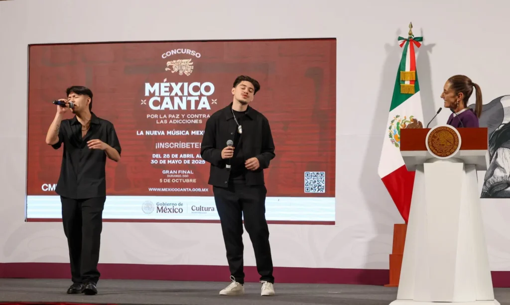 President Claudia Sheinbaum presented the initiative México Canta, Mexico Sings, as part of the campaign for peace and against addiction. Photo: Moisés Pablo Nava / Cuartoscuro / MxPA