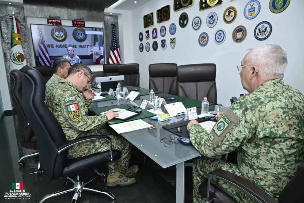 Mexico’s Minister of National Defense (Sedena) General Ricardo Trevilla Trejo held a video conference call on Wednesday afternoon with the commander of the United States Northern Command, General Gregory M. Guillot. Photo: X @Defensamx1