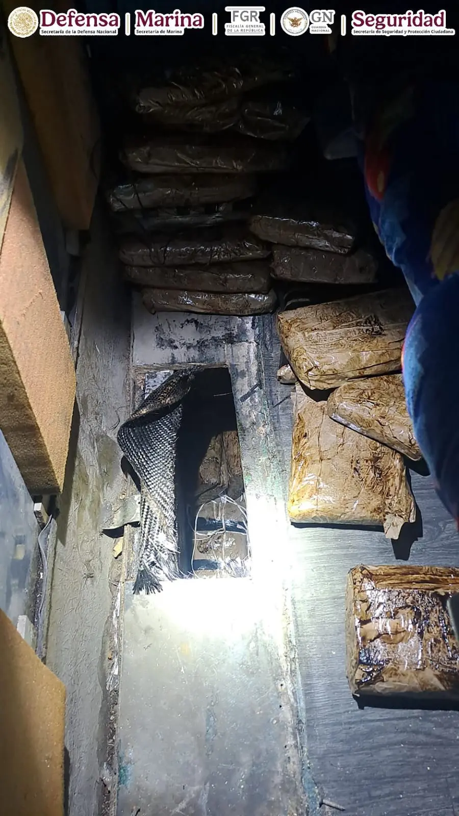 As a result of security, inspection, and surveillance efforts on the country's highways, in an operation two individuals were arrested for transporting nearly 50 kilos of heroin on a passenger bus in Sonora. Photo: X @OHarfuch