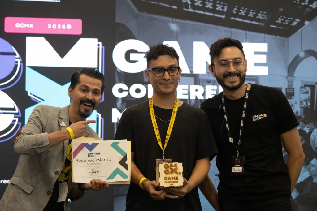 Anwar Noriega, CEO and co-founder of Wabisabi Games, receiving a certificate for his participation in GCMX 2025, Guadalajara, Mexico, October 18, 2025. Hans Leguízamo/MxPA.
