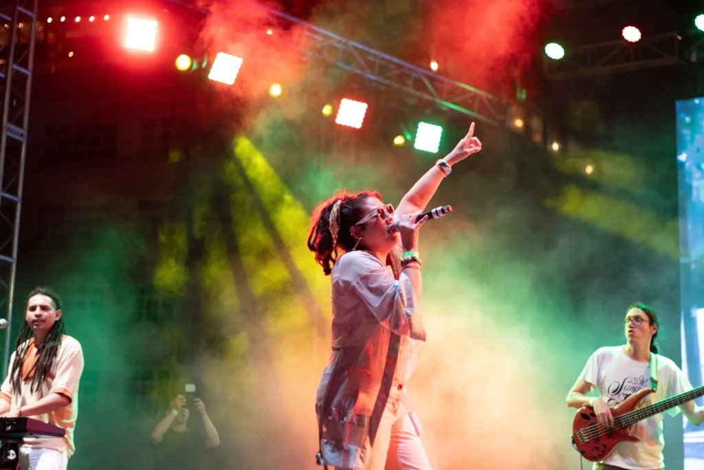 Sangre Maíz on the main stage on the esplanade of the Monument to the Revolution at the Corn Fair. Mexico City, September 28, 2025. Hans Leguízamo / MxPA.