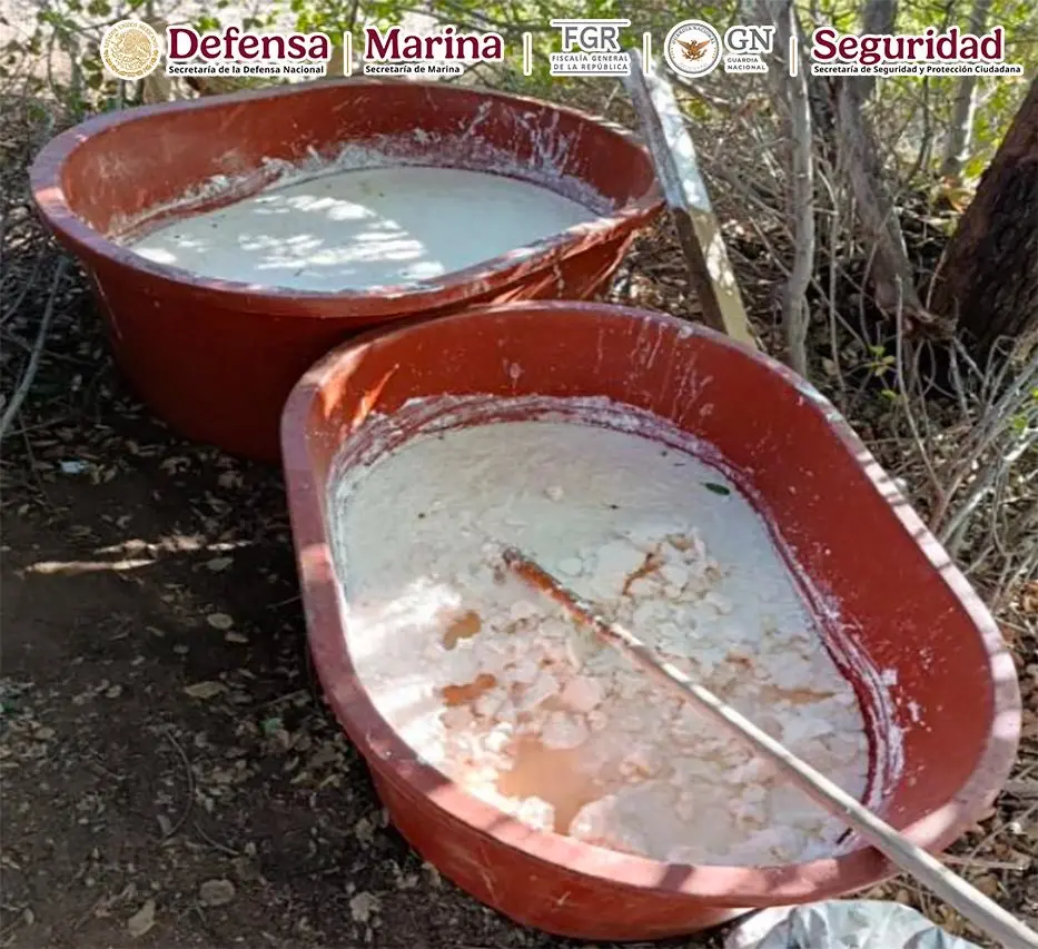 As a result of coordination between state and federal authorities, as well as ongoing operations to strengthen security in the state of Baja California a methamphetamine production laboratory was dismantled. Photo: X @OHarfuch