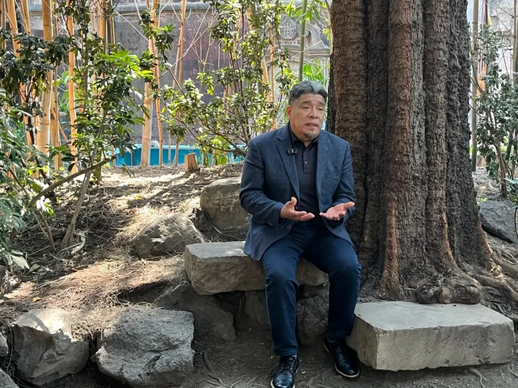 Another voice present was that of muralist Cornelio Campos, originally from Cherán, Michoacán, and living in North Carolina. Photo: Andrea Hernández MxPA