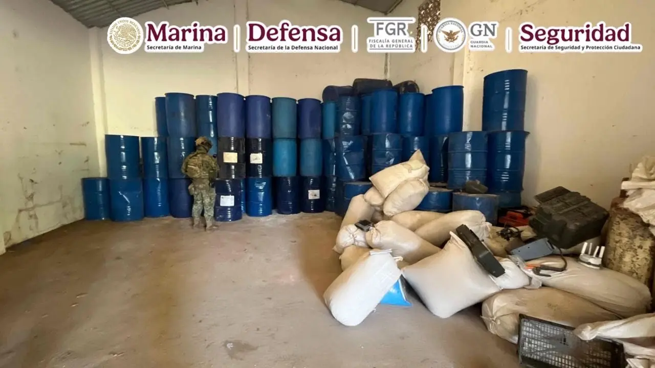A facility used as drug labs and an alleged organized crime encampment were shut down, following the raid on four properties in the municipality of Petatlán, Guerrero. Photo: Government of Mexico