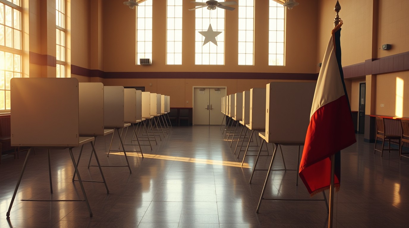 Bexar County early voting site with empty polling booths in San Antonio